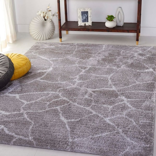 Tahoe Shag 4 ft. x 6 ft. Gray/Ivory Cracked Stone Area Rug