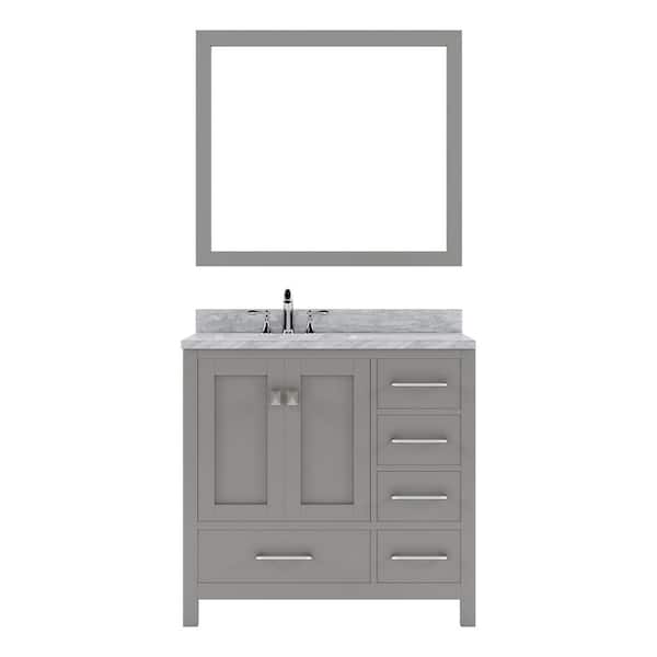 Virtu USA Caroline Avenue 36 in. W x 22 in. D x 34 in. H Single Sink Bath Vanity in Cashmere Gray with Marble Top and Mirror