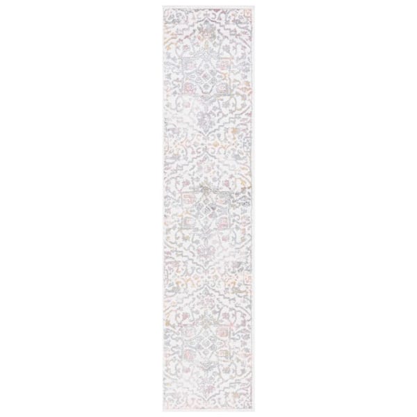 Layla 2 ft. x 9 ft. Ivory Gray/Pink Distressed Ornate Runner Rug