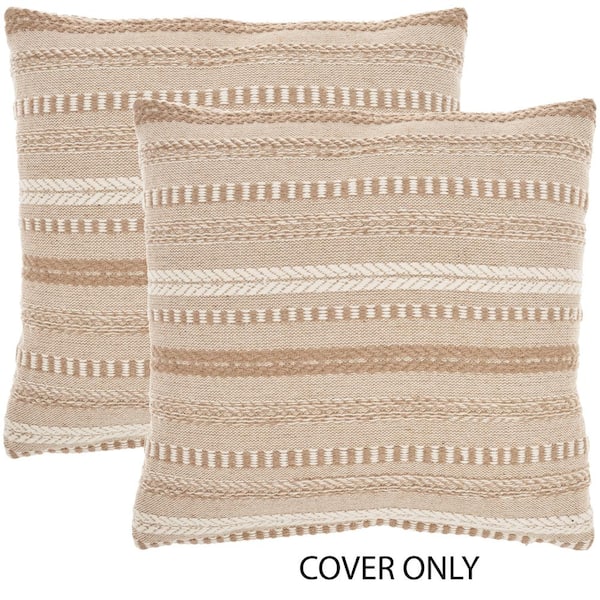 Mina Victory Lifestyles Beige Striped 18 in. x 18 in. Throw Pillow