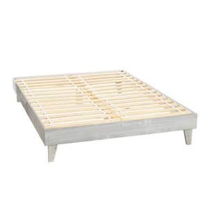 1pc White Wood Frame Queen-Size Modern Platform Bed with Contemporary Design