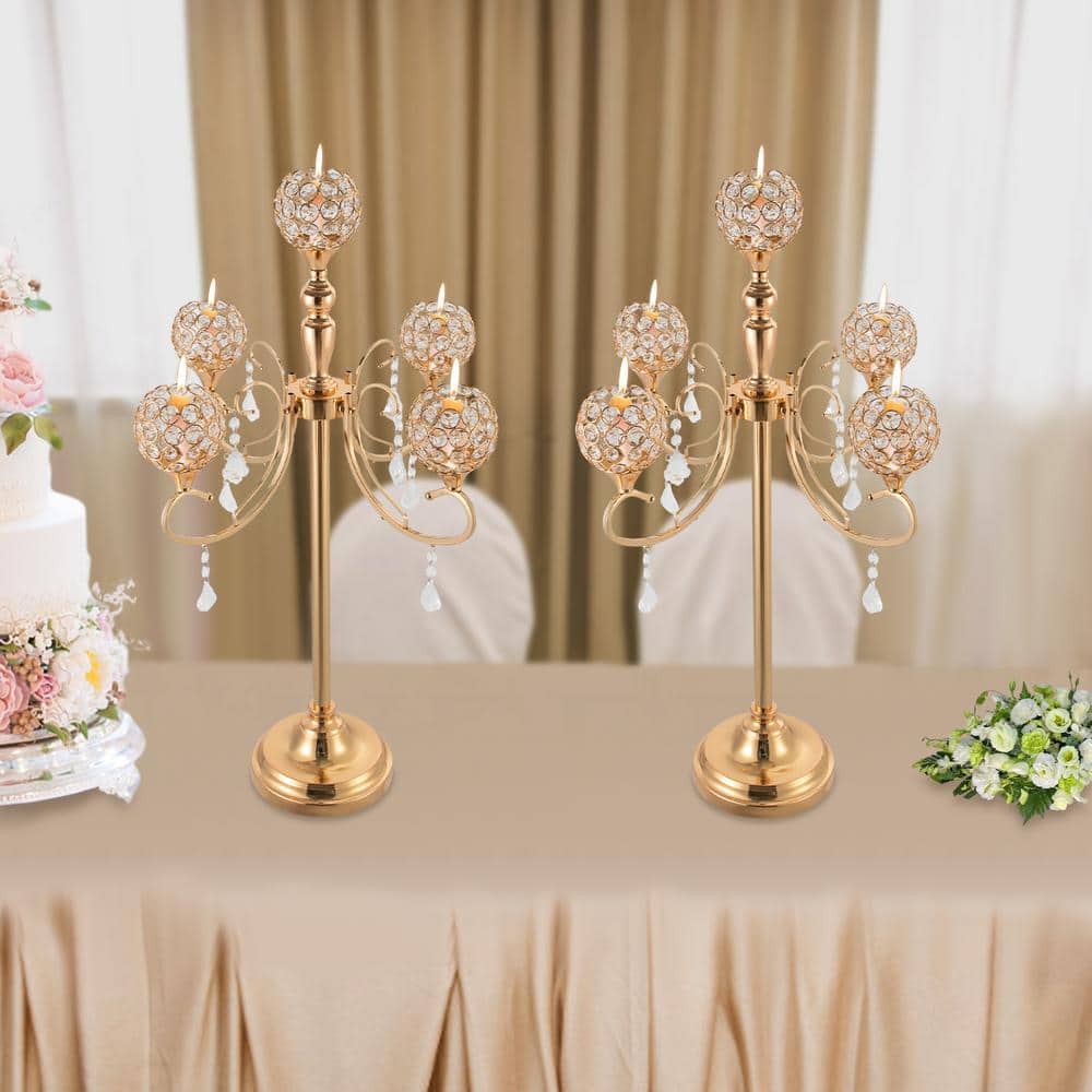 Gold Crystal 5-Arm Tabletop Candelabra Set