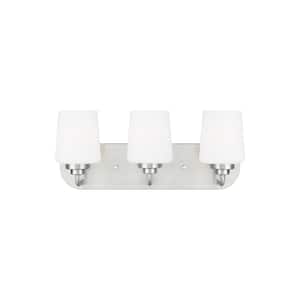 Windom 18 in. 3-Light Brushed Nickel Contemporary Traditional Wall Bathroom Vanity Light with Alabaster Glass Shades