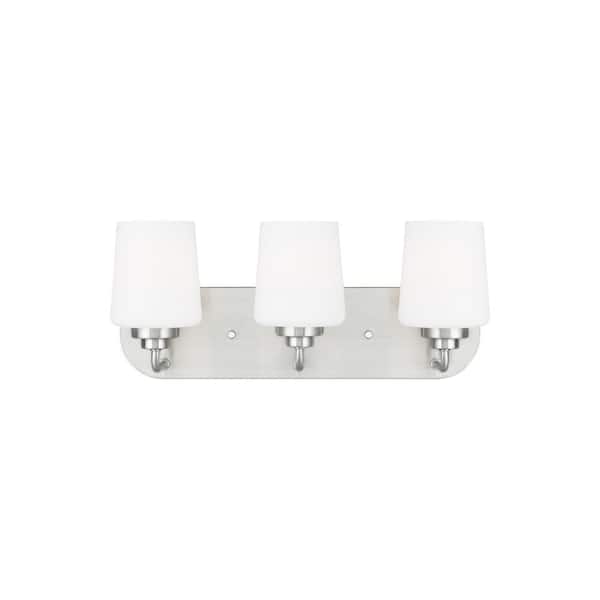 Generation Lighting Windom 18 in. 3-Light Brushed Nickel Contemporary Traditional Wall Bathroom Vanity Light with Alabaster Glass Shades