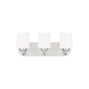 Windom 18 in. 3-Light Brushed Nickel Contemporary Classic Wall Bathroom Vanity Light with Alabaster Glass and LED Bulbs