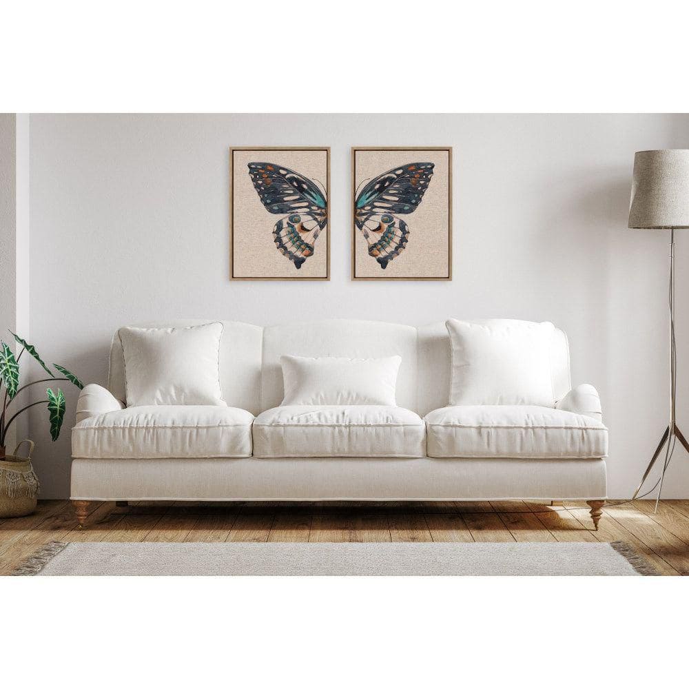 Boho Butterfly Watercolor Canvas Art Set with Gold Frame, 18x24