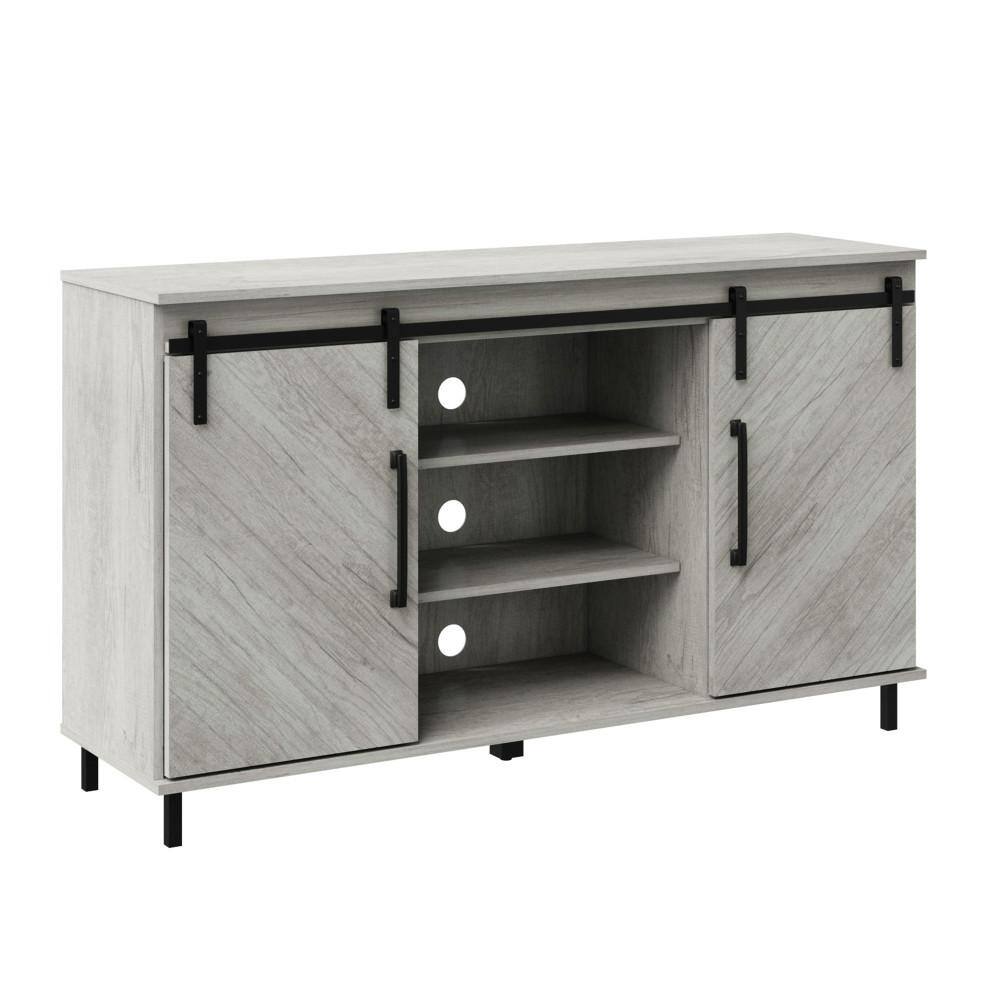 Twin Star Home - TV Stand for TVs up to 60" with Diagonally Planked Sliding Barn Doors - Sargent Oak