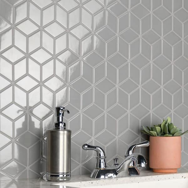 Metro Rhombus Glossy Light Grey 10-1/2 in. x 12-1/8 in. Porcelain Mosaic Tile (9.0 sq. ft./Case)