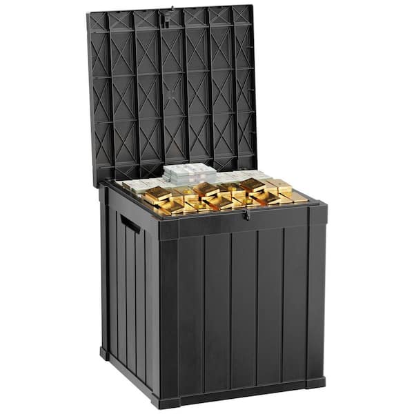 Black 51 Gal. Waterproof Lockable Resin Deck Box UV Resistant Outdoor Storage Box for Patio Cushions, Pool Toys