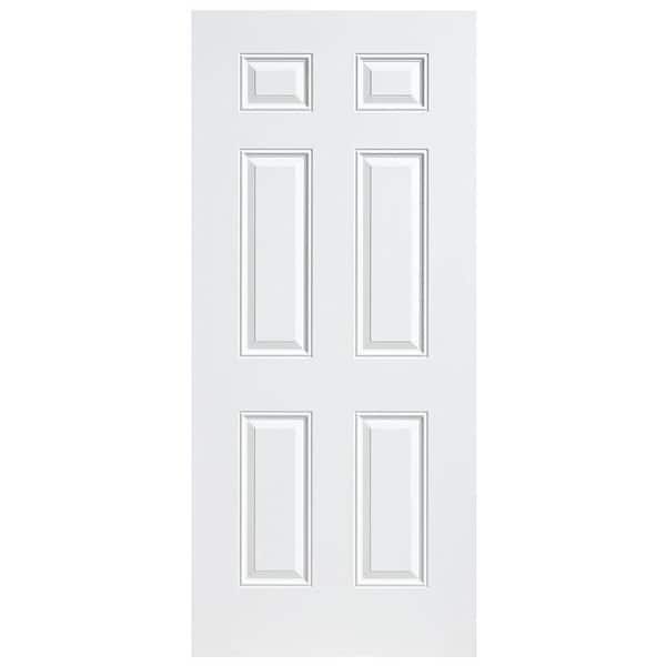 Masonite 36 in. x 80 in. 6-Panel Left Hand Inswing Primed White Smooth Fiberglass Prehung Front Exterior Door with Brickmold
