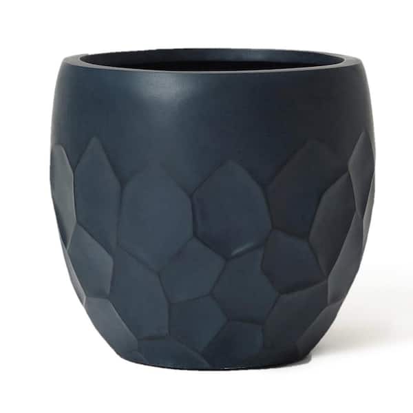 LuxenHome 14.6 in. x 14.6 in. Black Ceramic Individual Pot