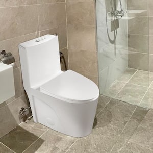 1-Piece 1.1/1.6 GPF High-Performance Vortex Dual Flush Elongated Toilet in Glossy White, Soft Close Seat Included