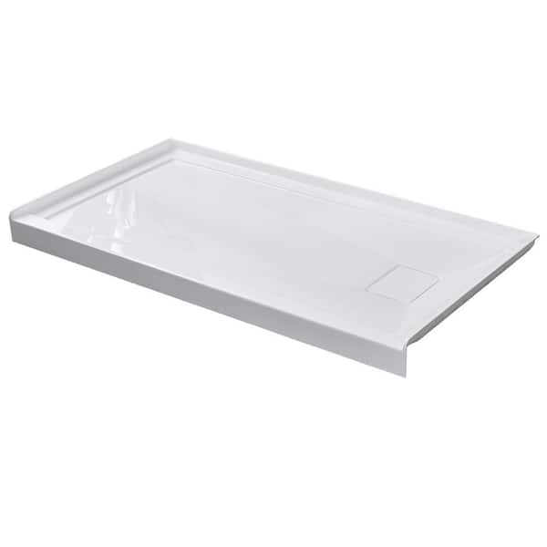 NTQ 60 in. x 32 in. Single Threshold Acrylic Shower Base Alcove Floor Shower Pan Base with Right Drain in White and Cover