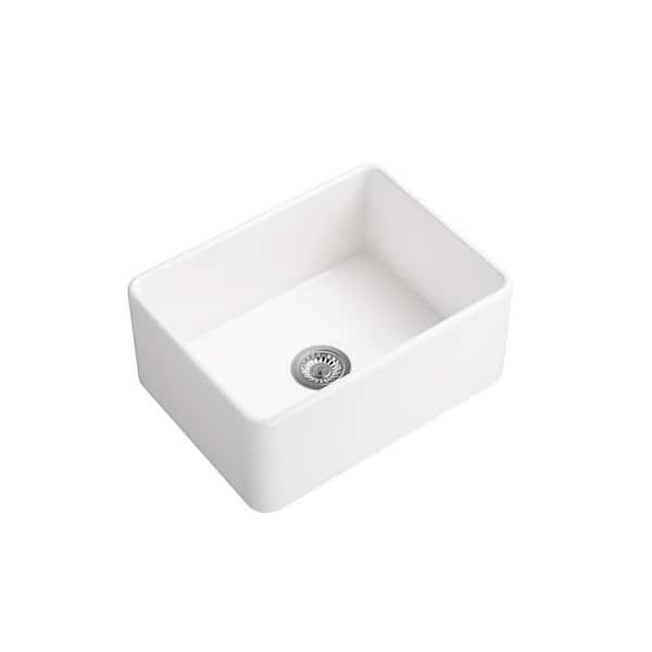 24 in. Drop-In Single Bowl White Ceramic Farmhouse Kitchen Sink with Drop-In, Deep Basin