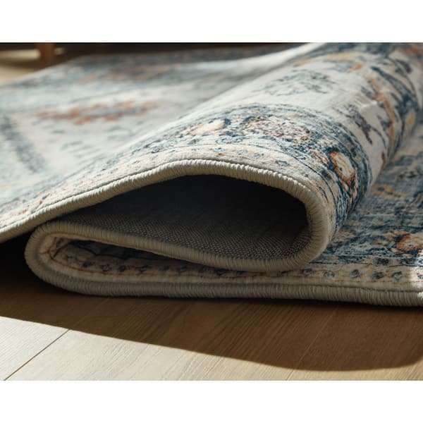 Wallney 5 ft. x 7 ft. Beige/Blue Medallion Area Rug