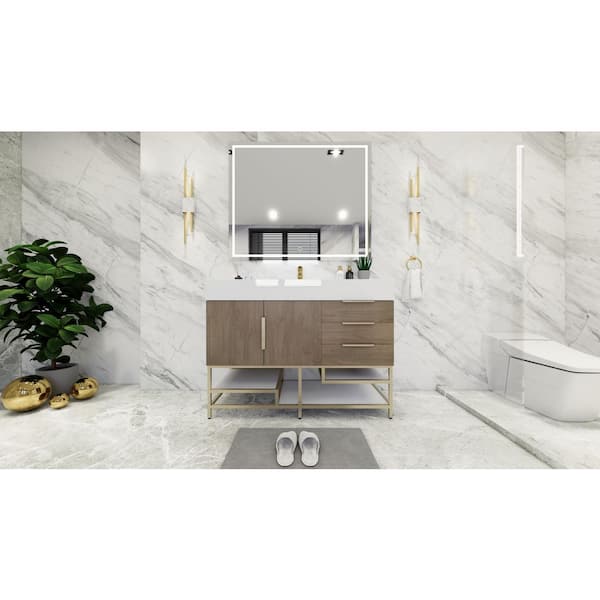 BV Better Vanity Bethany 47 in. W. x 20 in. D x 36 in. H Single Sink Freestanding Bath Vanity in Light Oak with White Acrylic Top