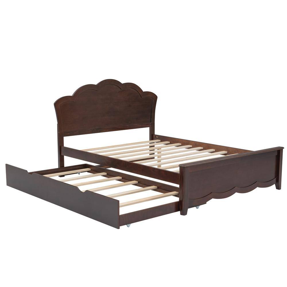 White Wood Frame Full Size Platform Bed with Twin Size Trundle and Headboard - thumbnail 4