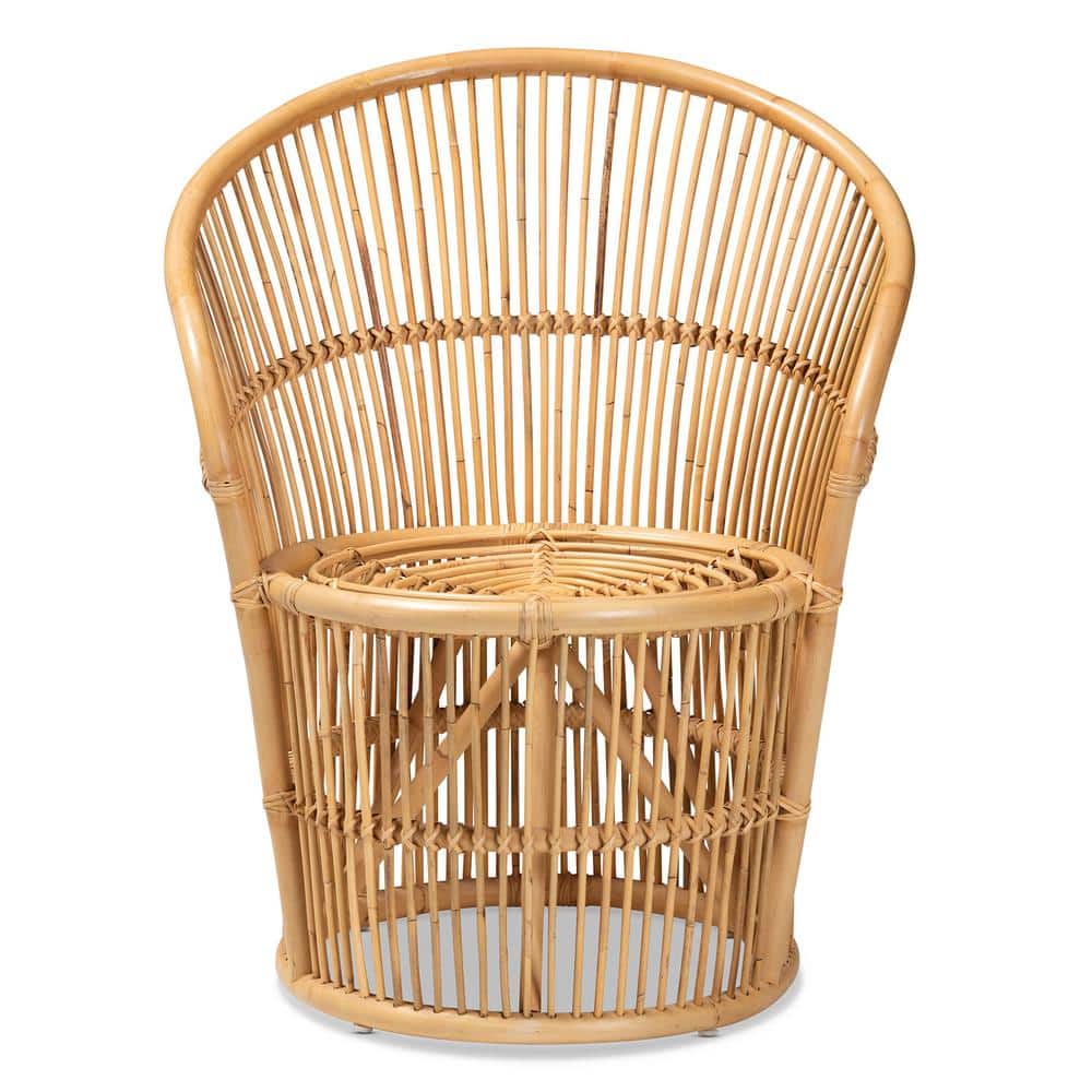 Narva 25" Brown Leather and Rattan Handcrafted Accent Chair