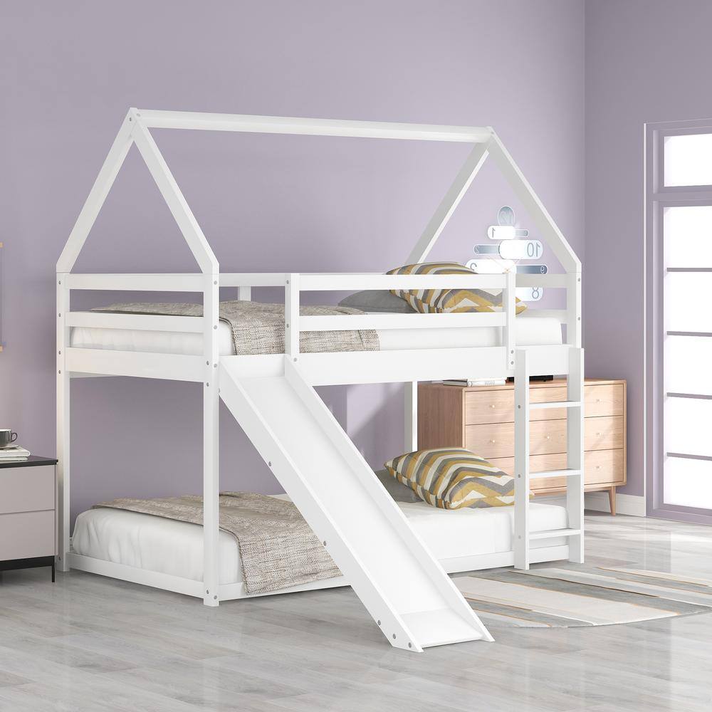 Qualler White Twin Over Twin House Style Bunk Bed with Slide BWM281325K ...