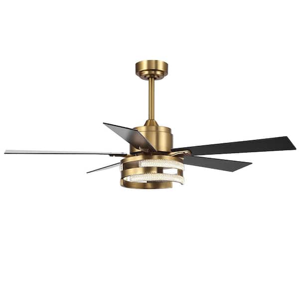 Lamober Randy 52 in. Indoor Integrated LED Crystal Gold Ceiling Fan with Light and Remote Control