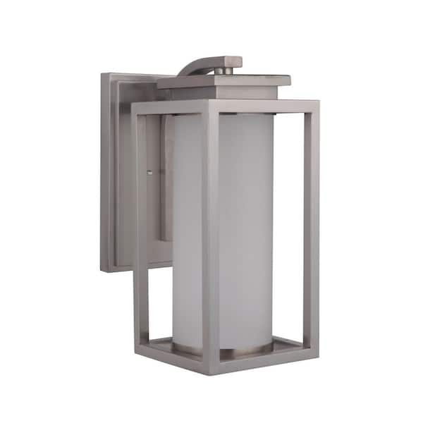 Vailridge 15.5 in. Silver Finish Outdoor Hardwired Integrated LED Wall Lantern Sconce w/ Frost Glass