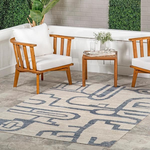 Milani Contemporary Machine Washable Blue 2 ft. x 8 ft. Indoor/Outdoor Runner Rug