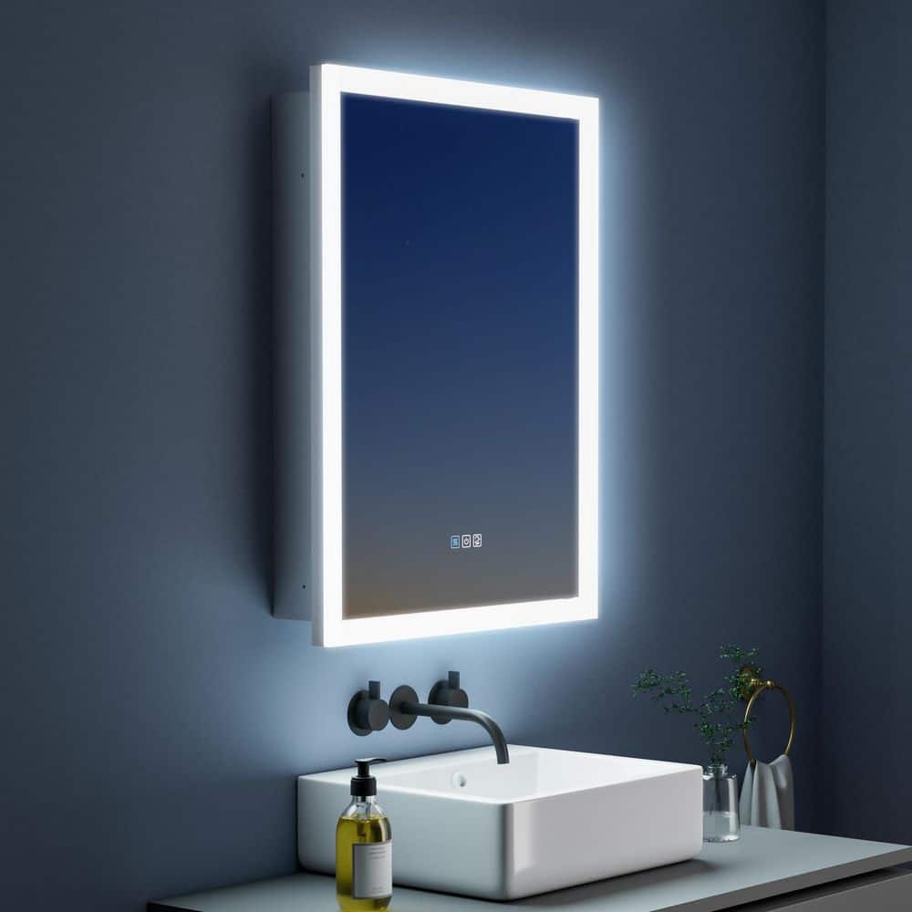 24 in. W x 32 in. H Rectangular Black LED Light Anti-Fog Aluminum Medicine Cabinet with Mirror (Left Open) -  FORCLOVER, MCLE-W132432L
