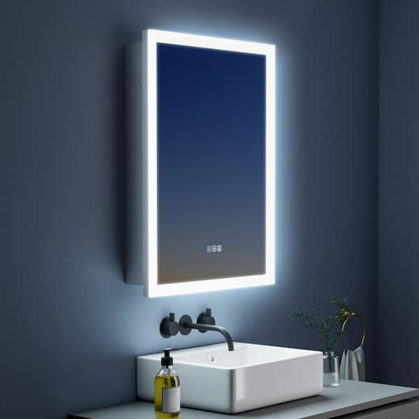 24 in. W x 32 in. H Rectangular Black LED Light Anti-Fog Aluminum Medicine Cabinet with Mirror (Left Open)