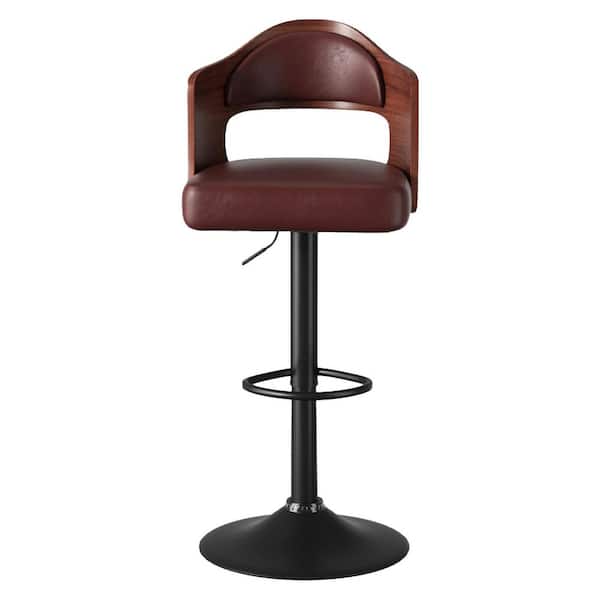 42.9 in. H Mid-century Brown Microsuede High Back Metal Base Bar Stool with Swivel and Height Adjustable Seat Set of 2