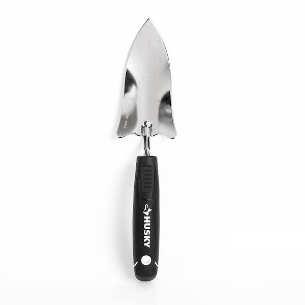 Husky 6.14 in. Double Injection Grip Handle Stainless Steel Hand Transplanter Garden Trowel