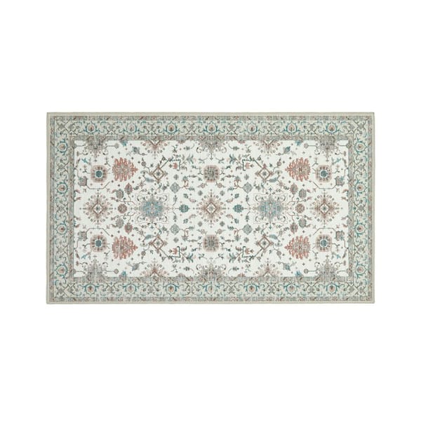Aure Floral Chenille Beige 2 ft. x 4 ft. Polyester Accent Rug