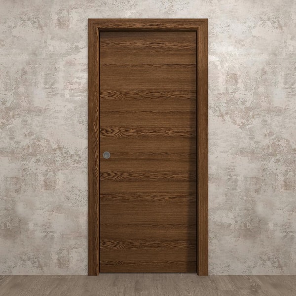 28 in. x 80 in. Cognac Oak Solid Wood Pocket Door with Hardware