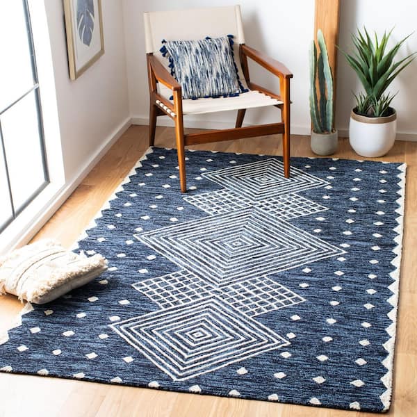 Micro-Loop 5 ft. x 8 ft. Blue/Ivory Diamond Area Rug