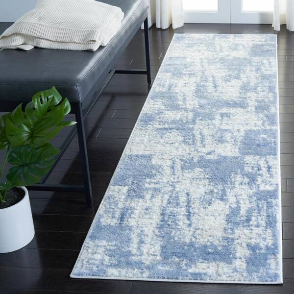 Amelia 2 ft. x 12 ft. Ivory/Blue Abstract Runner Rug