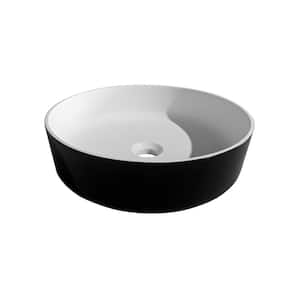 Black Stone Solid Surface Round Bathroom Vessel Sink with Drainer