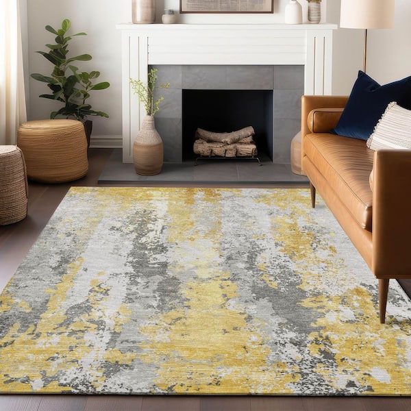 Chantille Machine Washable Indoor/Outdoor Abstract ACN1848 Yellow 3 ft. x 5 ft. Accent Rug