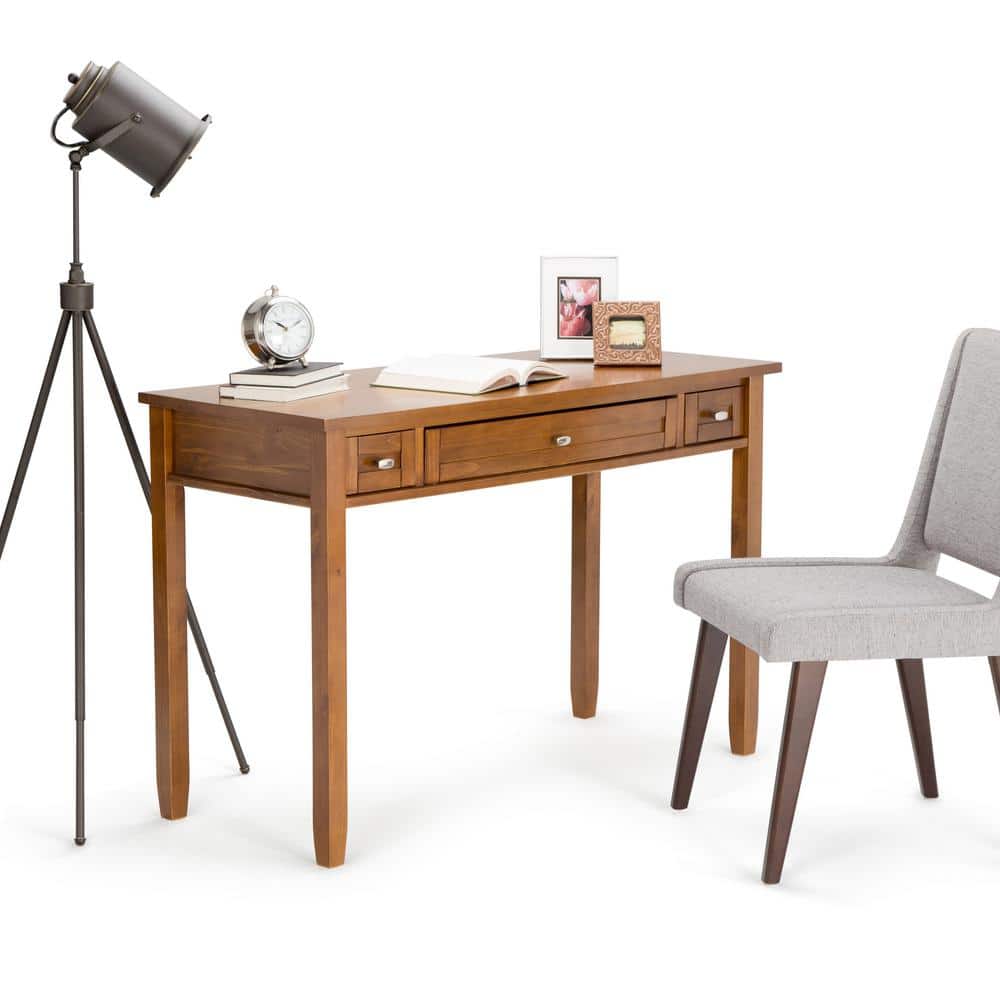Light Golden Brown Wood Writing Desk with Drawer and Keyboard Tray