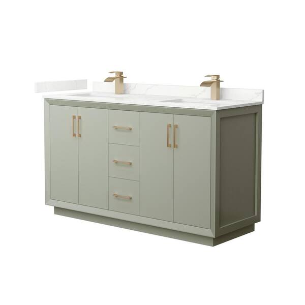 Wyndham Collection Strada 60 in. W x 22 in. D x 35 in. H Double Bath Vanity in Light Green with Giotto Quartz Top