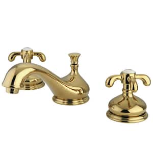 French Country 2-Handle 8 in. Widespread Bathroom Faucets with Brass Pop-Up in Polished Brass