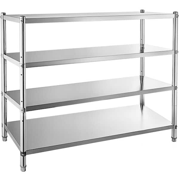 VEVOR Stainless Steel Kitchen Prep Table 60 in. x 18.5 in. 4-Tier Adjustable Shelf Storage Unit Stainless Steel Shelving