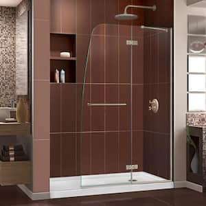 Aqua Ultra 34 in. x 60 in. x 74.75 in. Semi-Frameless Hinged Shower Door in Brushed Nickel with Right Drain Acrylic Base