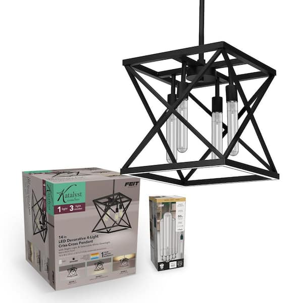 Katalyst 60-Watt 4-Light Matte Black LED Pendant Light and 60W Equivalent LED Bulb (4-Pack)