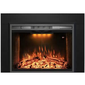 44.5 in. W x 32.1 in.H W Electric Fireplace Inserts with Trim Kit, 3 Flame Colors, Cracking Sound, Timer, Black