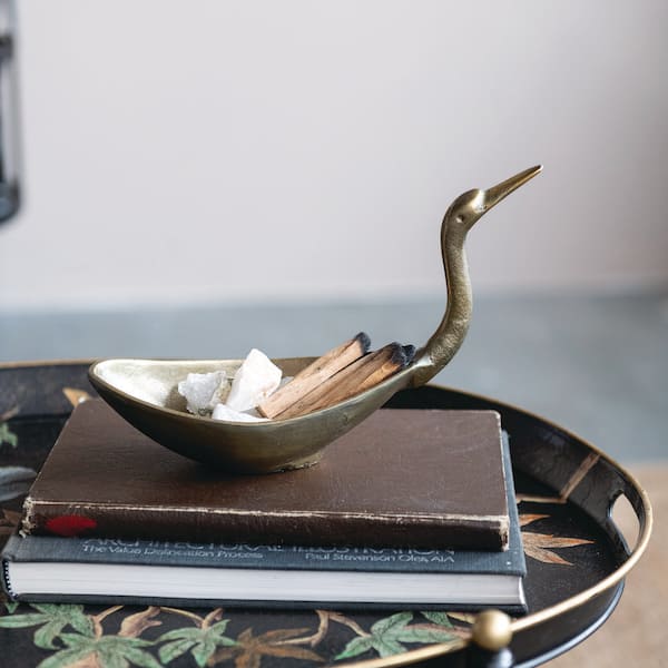 10 in. 8 fl. oz. Antique Gold Cast Aluminum Bird‑Shaped Serving Bowl