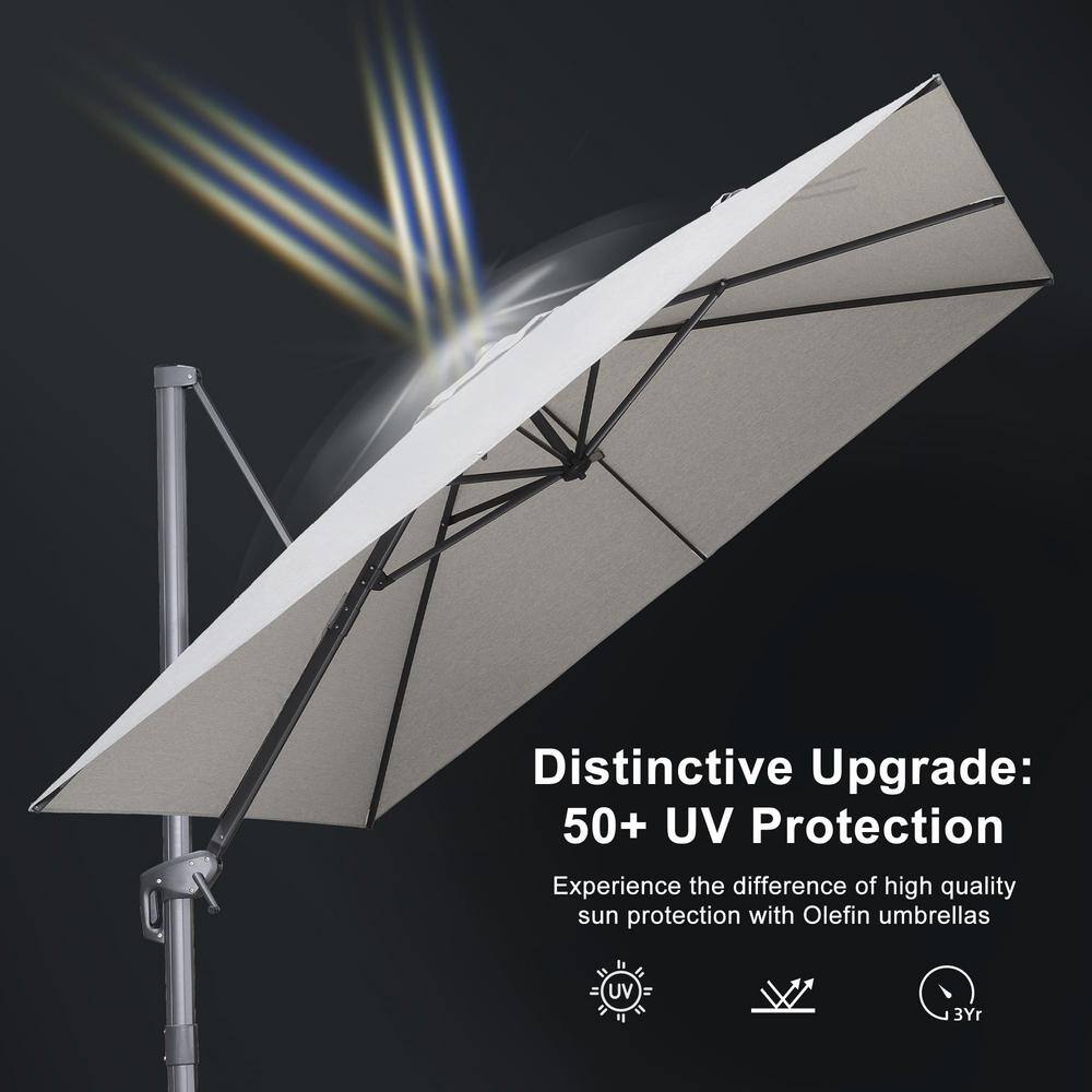 Light Gray Aluminum Cantilever Patio Umbrella with Stand, 9' x 11.5'
