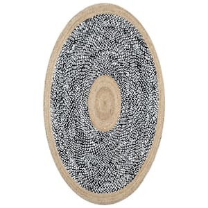 Lesha Natural Fiber Jute Black Doormat 3 ft. x 5 ft. Oval Rug