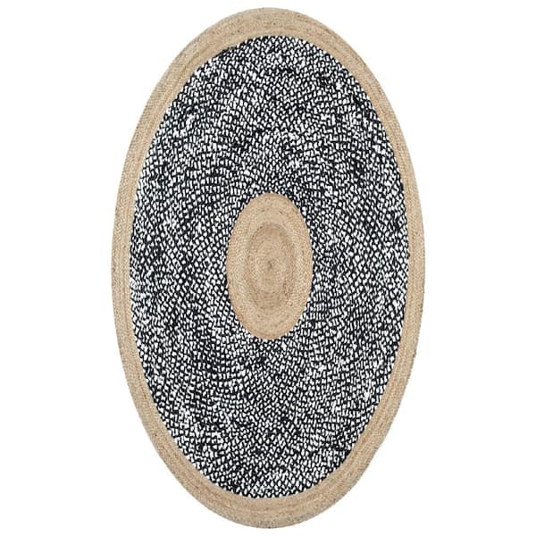 nuLOOM Lesha Natural Fiber Jute Black Doormat 3 ft. x 5 ft. Oval Rug