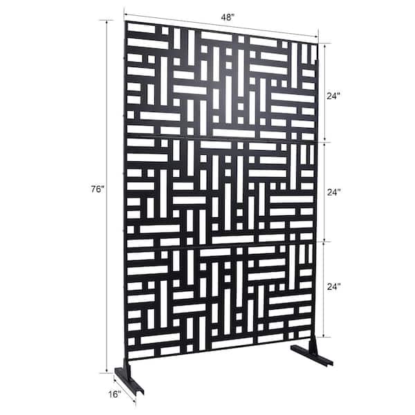 76 in. H x 48 in. W Freestanding Metal Privacy Screen in Black, Stylish Outdoor and Indoor Privacy Fence Panels