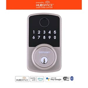 Compact Fingerprint Satin Nickel Electronic Single Cylinder Deadbolt Wi-Fi Enabled Powered by Hubspace