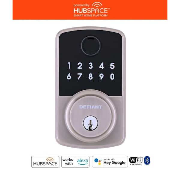 Compact Fingerprint Satin Nickel Electronic Single Cylinder Deadbolt Wi-Fi Enabled Powered by Hubspace